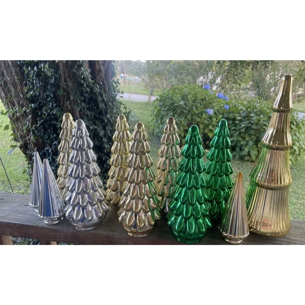 Holiday Hollow Plastic Christmas Tree Decor 11 Pcs Mixed Sizes Gold Silver Green